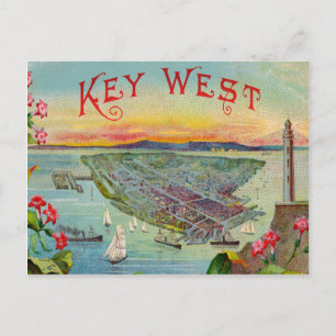 Nyckel Väster Florida Vintage Illustration Vykort