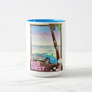 nyckel väster florida vintage resor poster Två-Tonad mugg