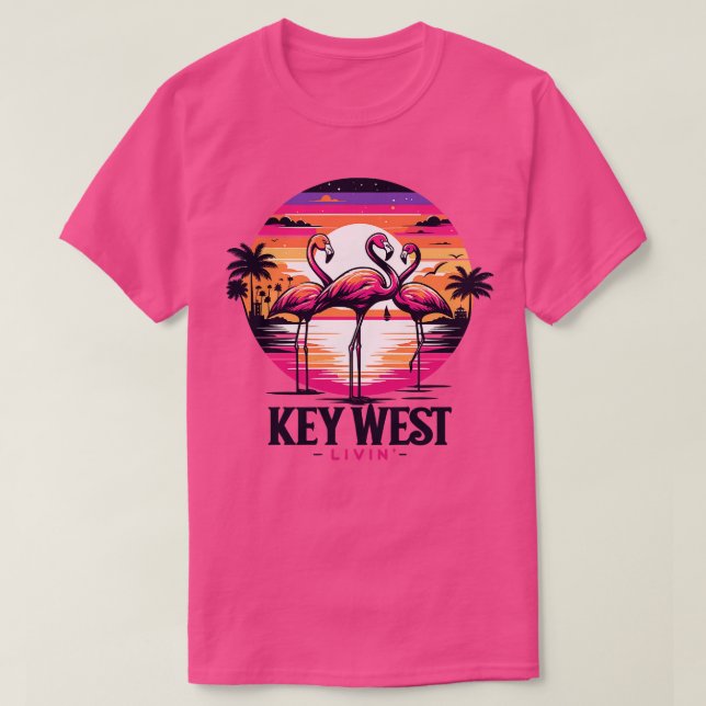 Nyckel Väster Livin Tropical Flamingo Nattscen i K T Shirt (Design framsida)