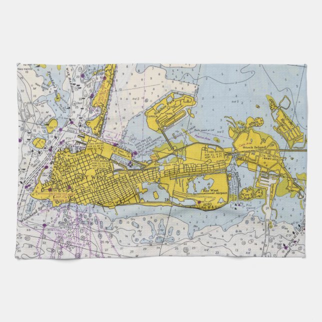 Nyckel Väster Nautical Chart Karta Kökshandduk (Horisontell)