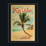 Nyckel Väster Postcard Florida Handflatan Träd Bea Vykort<br><div class="desc">Nyckel Väster Florida-konstruktionen i stil i Vintage resor,  med en träd i handflatan på stranden med hav och himlar.</div>