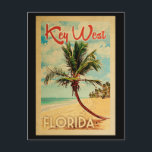 Nyckel Väster Postcard Florida Handflatan Träd Bea Vykort<br><div class="desc">Nyckel Väster Florida-konstruktionen i stil i Vintage resor,  med en träd i handflatan på stranden med hav och himlar.</div>
