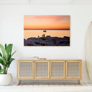 Nyckel Väster Sunset Boat Rocky Shore Florida Nyck Canvastryck