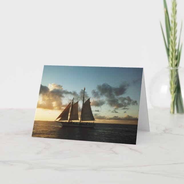 Nyckel Väster Sunset Sail Photo Greeting Card Kort (Framsida)