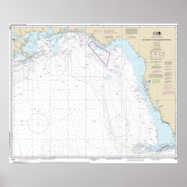 Nyckel Väster till Mississippi River Nautical Char Poster (Framsidan)