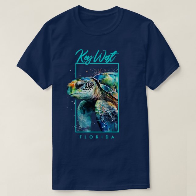 Nyckel WestWatercolor Sea Turtle Porträtt T Shirt (Design framsida)