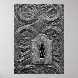 Nyckelhål i medeltida metalldörr poster