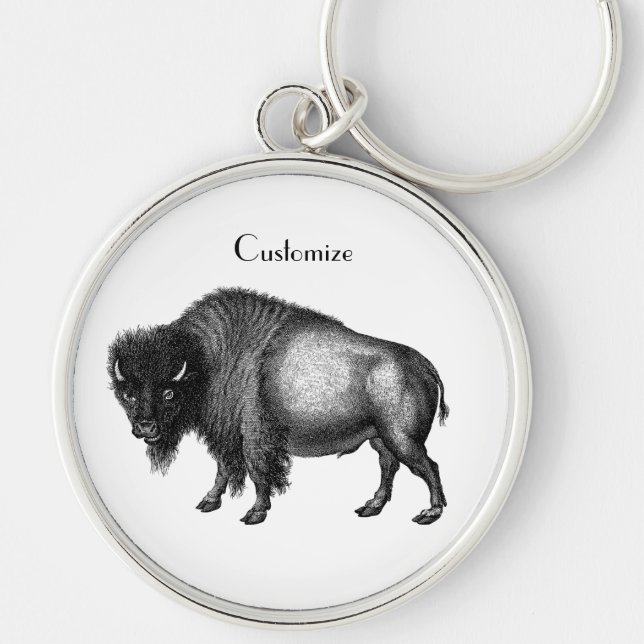 Nyckelkedja Big Bison Buffalo Thunder_Cove Rund Silverfärgad Nyckelring (Framsidan)