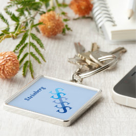 Nyckelkedja - Blå Namn och Initialer Fyrkantig Silverfärgad Nyckelring