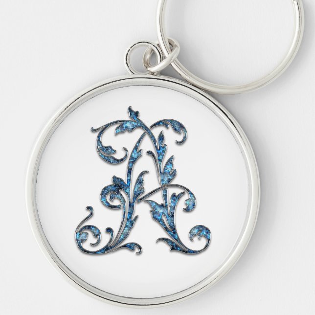 nyckelkedja ( brev A) Rund Silverfärgad Nyckelring (Framsidan)