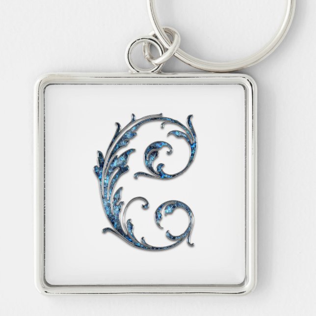 Nyckelkedja (brev C) Fyrkantig Silverfärgad Nyckelring (Framsidan)