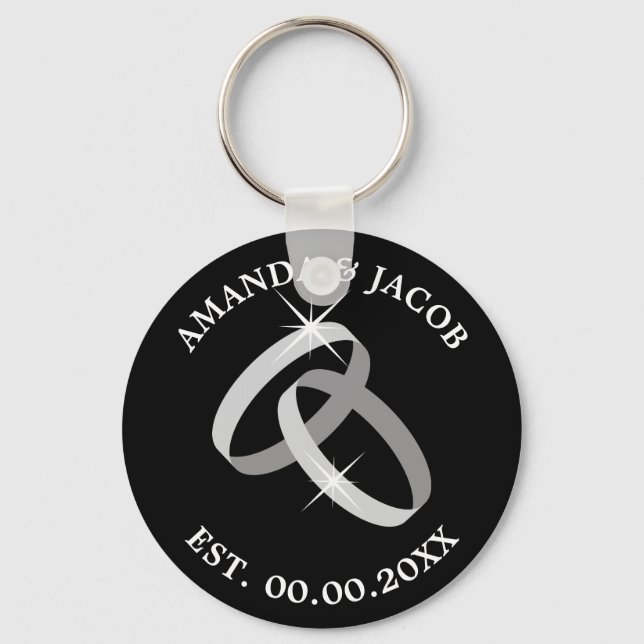 Nyckelkedja bröllop ring med datum och parets namn nyckelring (Framsida)