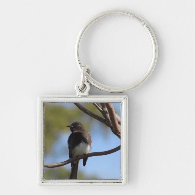Nyckelkedja - Flycatcher Fyrkantig Silverfärgad Nyckelring (Framsidan)