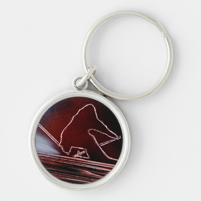 Nyckelkedja för alpin hoppas över rund silverfärgad nyckelring (Framsidan)