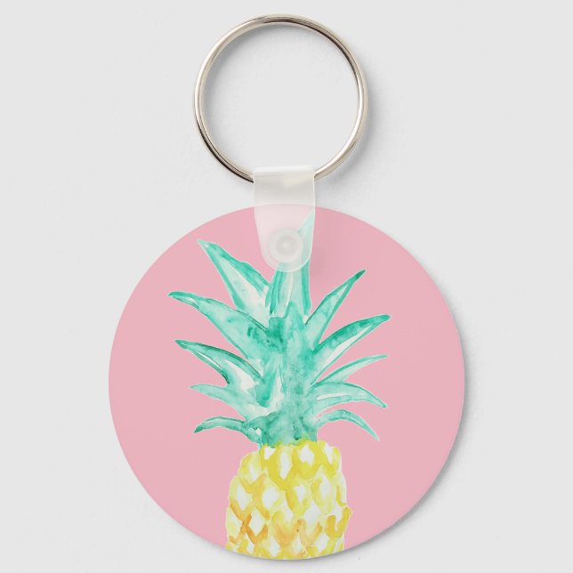 Nyckelkedja för ananas målning Rosa Nyckelring (Framsida)