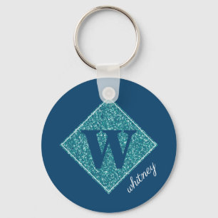 Nyckelkedja för Aqua Glitter i Monogram-knapp Nyckelring