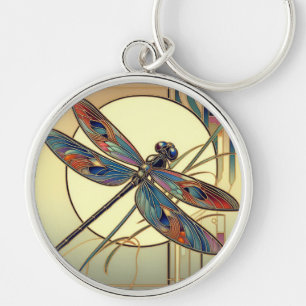 Nyckelkedja för Art Deco Dragonfly Rund Silverfärgad Nyckelring