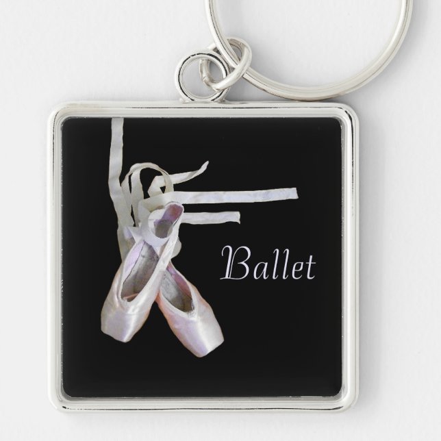 Nyckelkedja för "Ballet" Fyrkantig Silverfärgad Nyckelring (Framsidan)