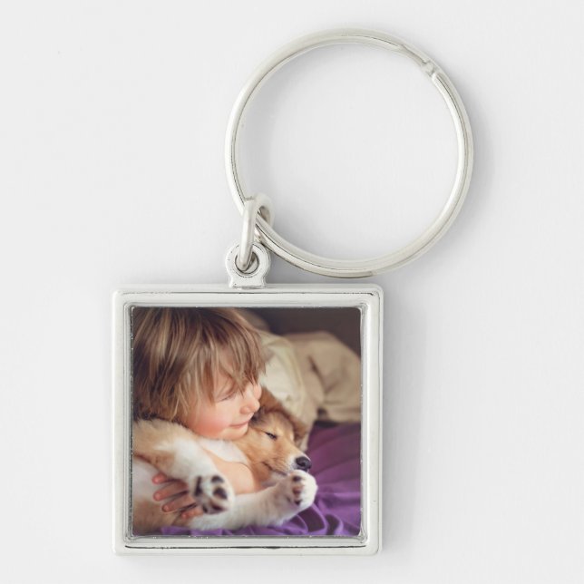 Nyckelkedja för barnminnen fyrkantig silverfärgad nyckelring (Framsidan)