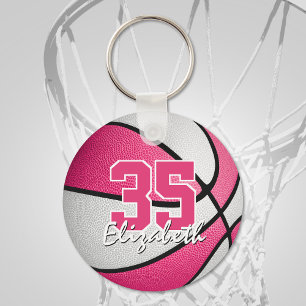nyckelkedja för basket med vit rosa nyckelring