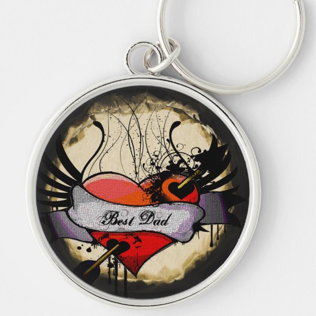 Nyckelkedja för bästa Pappa-hjärthälsa Rund Silverfärgad Nyckelring (Framsidan)
