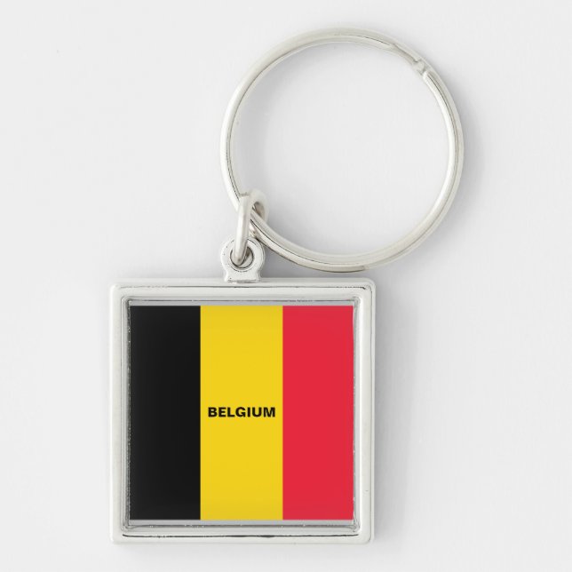 Nyckelkedja för belgiska Flagga Fyrkantig Silverfärgad Nyckelring (Framsidan)