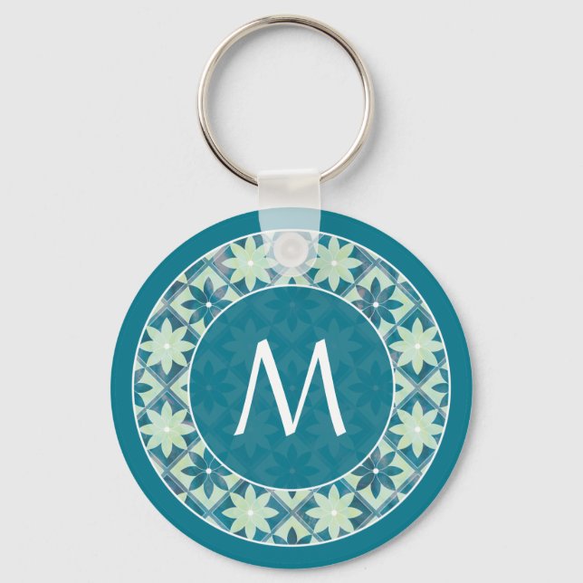 Nyckelkedja för Blommigt i Aquamarine Monogram Nyckelring (Framsida)