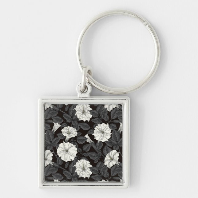 Nyckelkedja för blommor fyrkantig silverfärgad nyckelring (Framsidan)