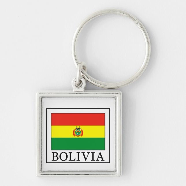 Nyckelkedja för Bolivia Fyrkantig Silverfärgad Nyckelring (Framsidan)