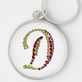 Nyckelkedja för brev D Gemstones Rund Silverfärgad Nyckelring