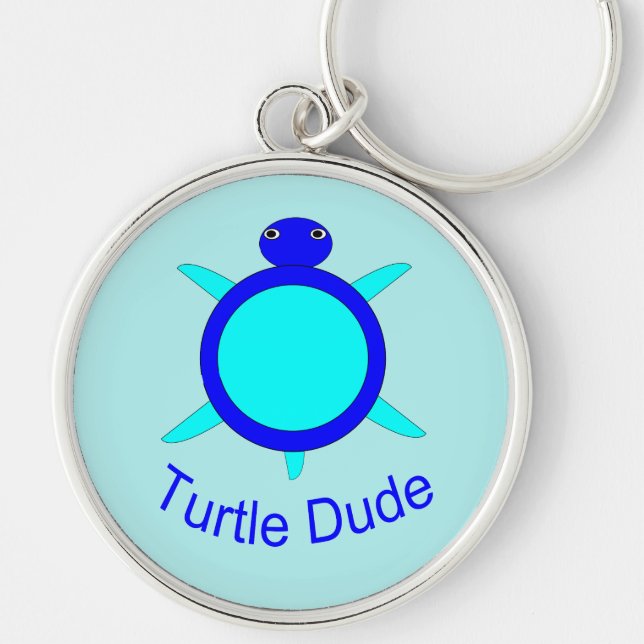 Nyckelkedja för Bright Blue Turtle Rund Silverfärgad Nyckelring (Framsidan)