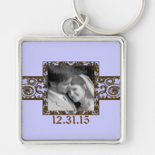 Nyckelkedja för Bröllop med snabb Blommigt Fyrkantig Silverfärgad Nyckelring