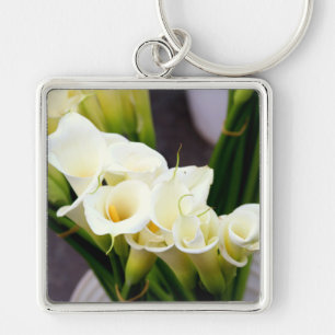 nyckelkedja för calla lily bouquet fyrkantig silverfärgad nyckelring