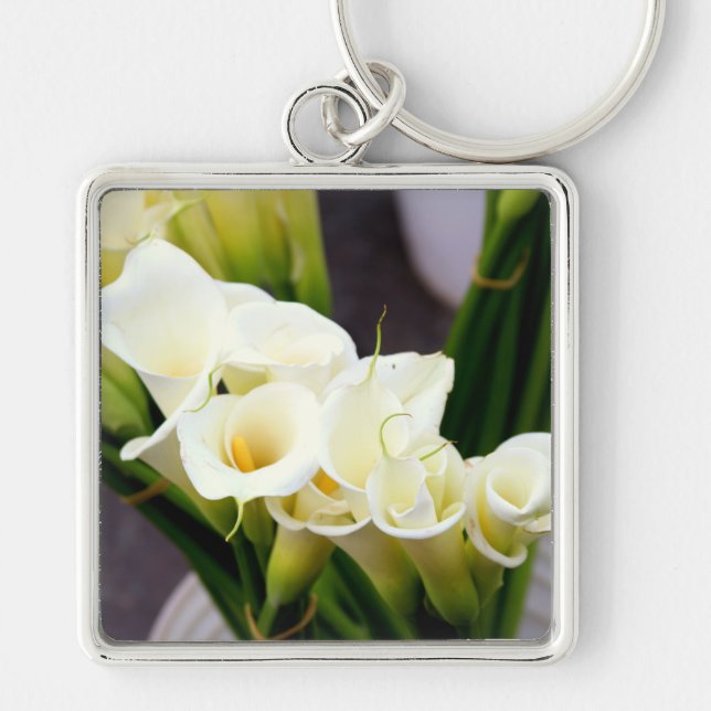 nyckelkedja för calla lily bouquet fyrkantig silverfärgad nyckelring (Framsidan)