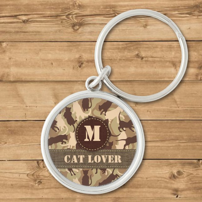 Nyckelkedja för Cats Desert Camouflage Monogram Rund Silverfärgad Nyckelring (Skapare uppladdad)
