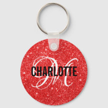 Nyckelkedja för chic red glitter monogram namn