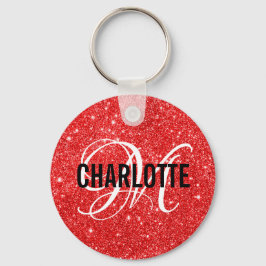 Nyckelkedja för chic red glitter monogram namn nyckelring
