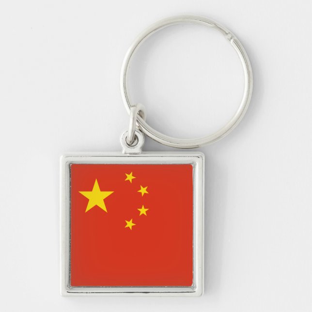 Nyckelkedja för china-Flagga Fyrkantig Silverfärgad Nyckelring (Framsidan)