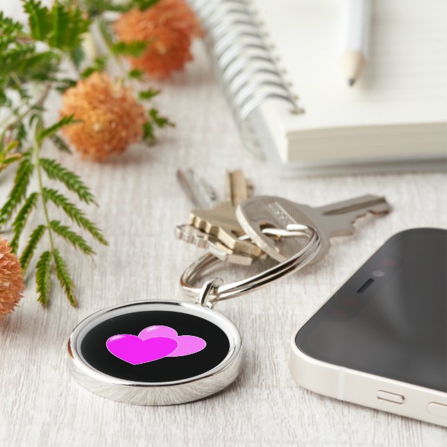 Nyckelkedja för Cute Rosa Hearjärns Rund Silverfärgad Nyckelring (Sidan)