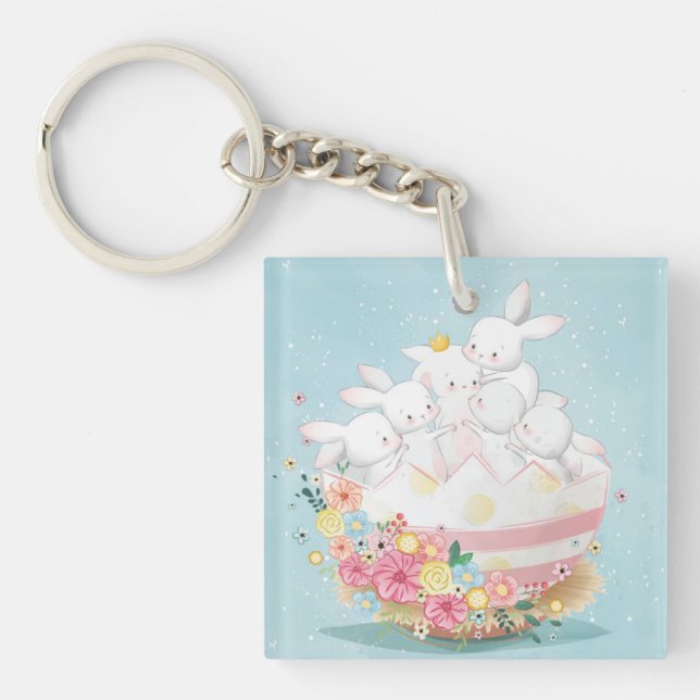 Nyckelkedja för cute Watercolor Bunnies (Framsidan)