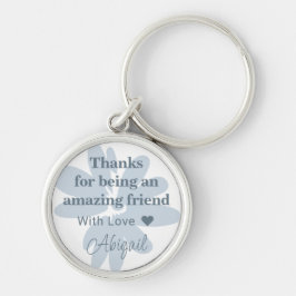 Nyckelkedja för dagens blå blommiga Tack Rund Silverfärgad Nyckelring