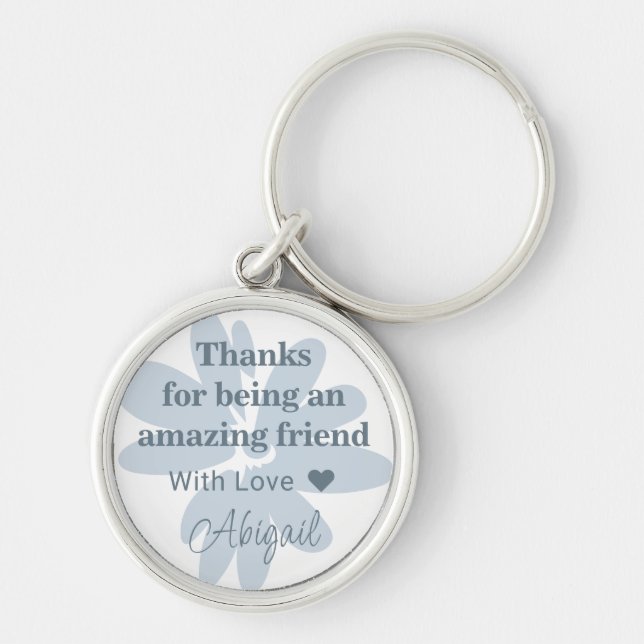 Nyckelkedja för dagens blå blommiga Tack Rund Silverfärgad Nyckelring (Framsidan)