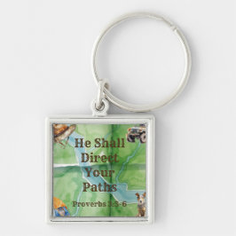 Nyckelkedja för det kristna inspiderade Silver-kva Fyrkantig Silverfärgad Nyckelring