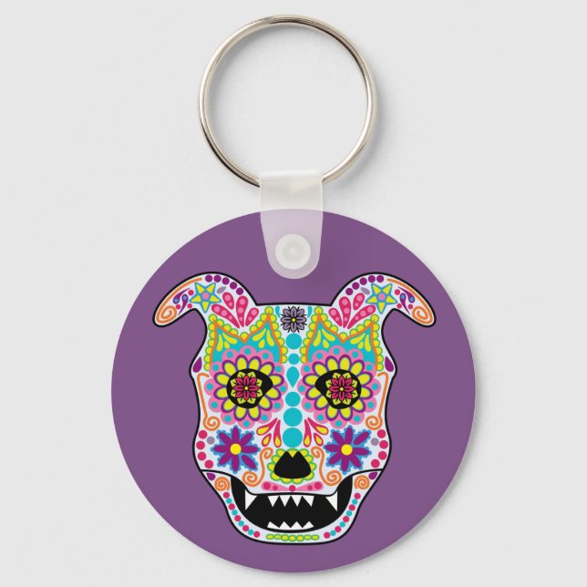 Nyckelkedja för Doggy Sugar Skull Nyckelring (Framsida)