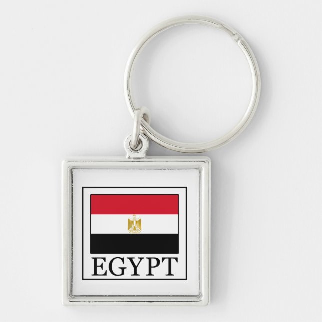Nyckelkedja för egypten fyrkantig silverfärgad nyckelring (Framsidan)