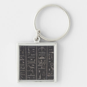 Nyckelkedja för egyptiska hieroglyfer fyrkantig silverfärgad nyckelring