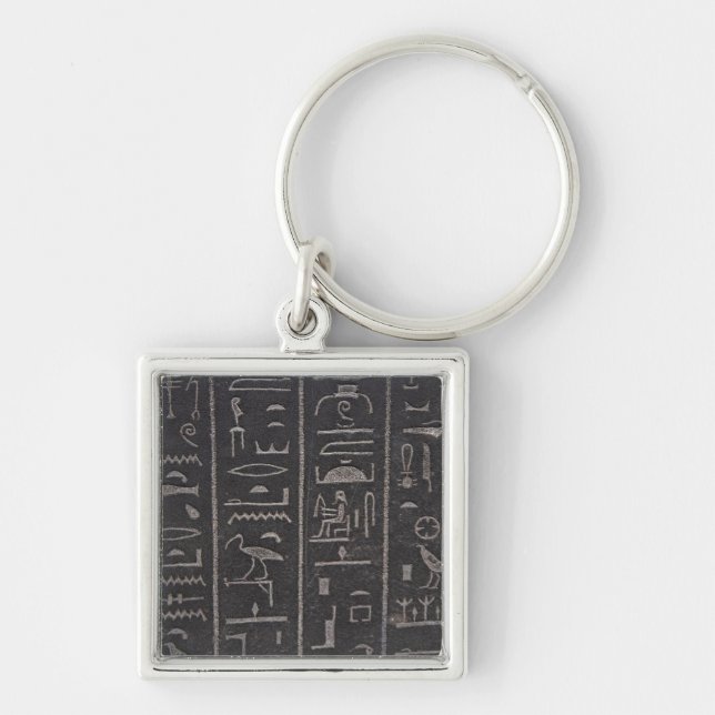 Nyckelkedja för egyptiska hieroglyfer fyrkantig silverfärgad nyckelring (Framsidan)