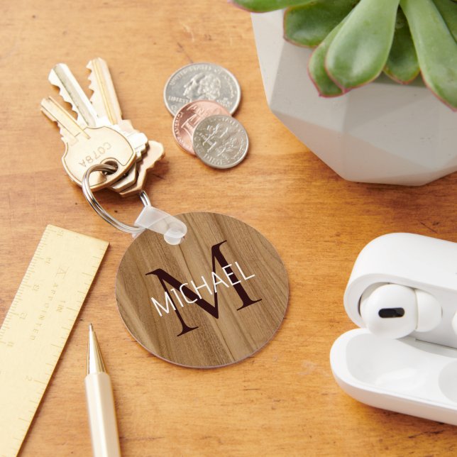 Nyckelkedja för Elegant i Rustic Wood Monogram Nyckelring (Skrivbord)