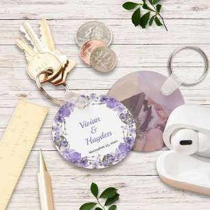 Nyckelkedja för elegant Lila Blommigt Bröllop Nyckelring