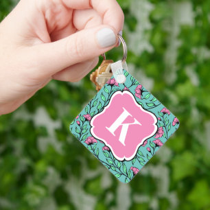 Nyckelkedja för elegant Rosa Blommigt med Monogram Nyckelring